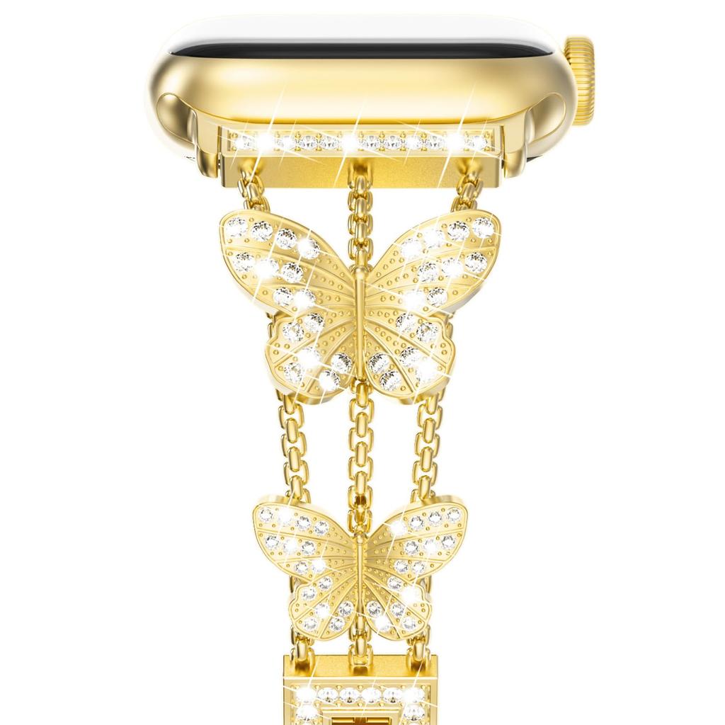 Elegant and fashionable butterfly diamond ladies watch strap for Apple watch, shiny butterfly diamond inlaid metal watch strap