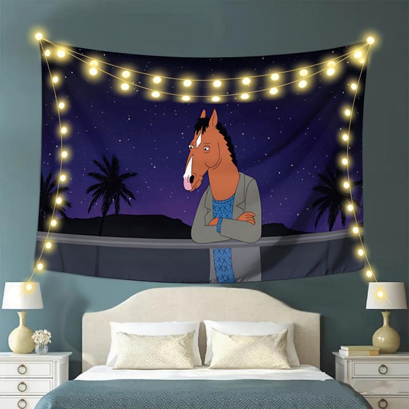 VIKAMA Ma Men Bo Jack Night Scene Tapestry Anime Healing Series Decoration Wall Cloth Room Decoration Home Decoration