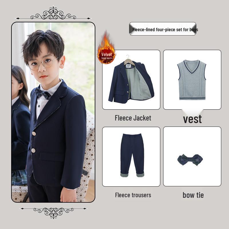 British Style Winter Uniform for Primary and Kindergarten – Children's Velvet Suit Set with Jacket