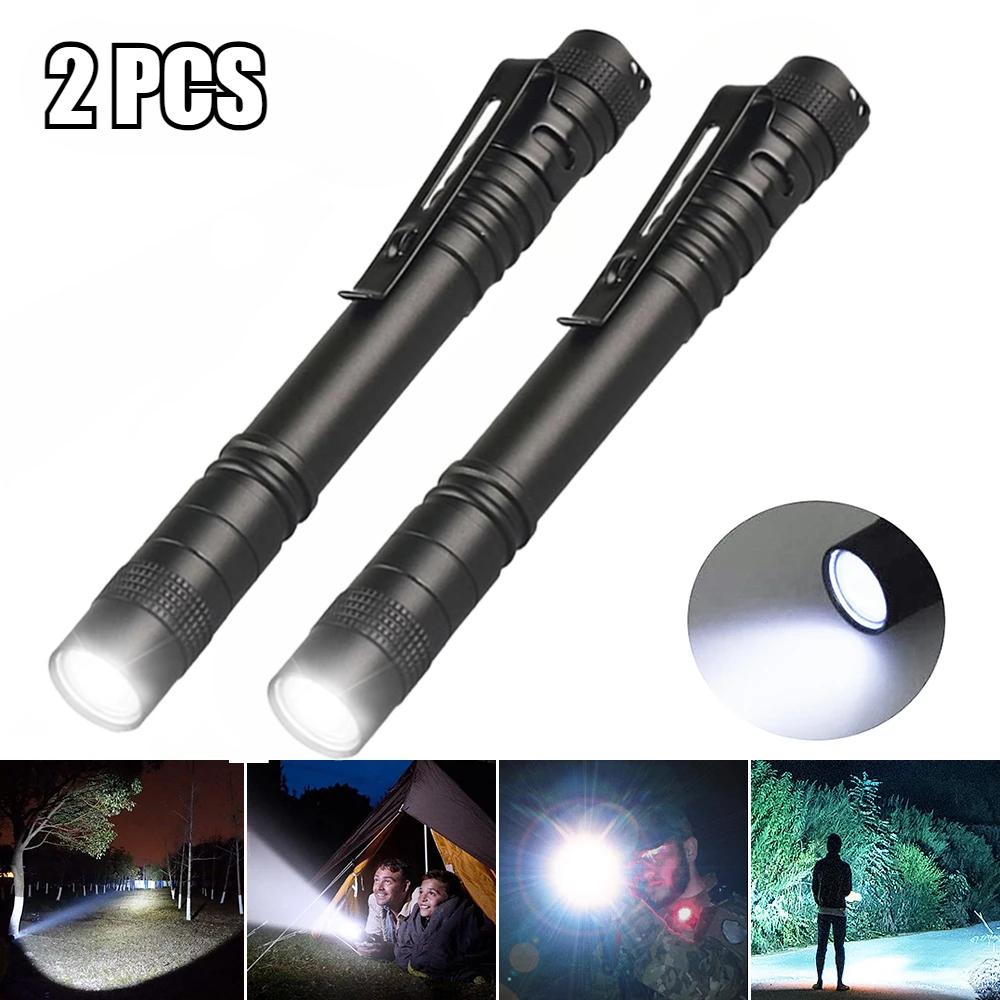 1-5PCS Mini LED Light Penlight Flashlight White/Purple Torch Pen Light with Clip Torch Lamp Batteries Not Included