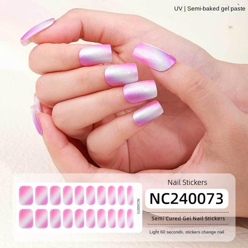 Semi-cured Gel Nail Stickers Gradient Rainbow French Gel Nail Stickers Flash Cat Eye Gel Nail Stickers