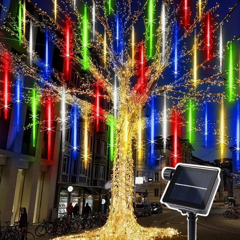 

8 трубок Солнечный метеоритный дождь Дождь Светодиодные гирлянды Уличные гирлянды Украшения для рождественской елки для наружного освещения Волшебные огни для сада 30cm - 8 tubes