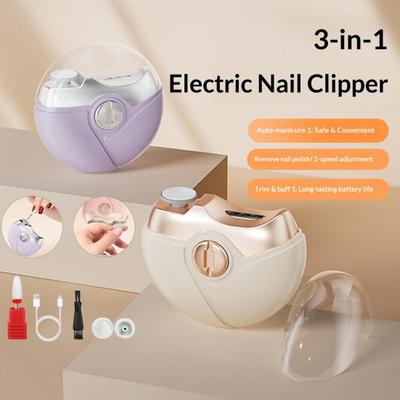 3-In-1 Electric Nail Clipper 2 Adjustable Speed Kids Adults Seniors Automatic Nail Trimmer Baby Manicure Grinding File Fingernail Cutter Polisher