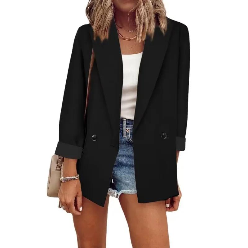 Autumn Winter Women Blazer Top Office Lady Elegant Fashion Long Sleeve Lapel Collar Button Loose Suit Coat Jacket Outwear
