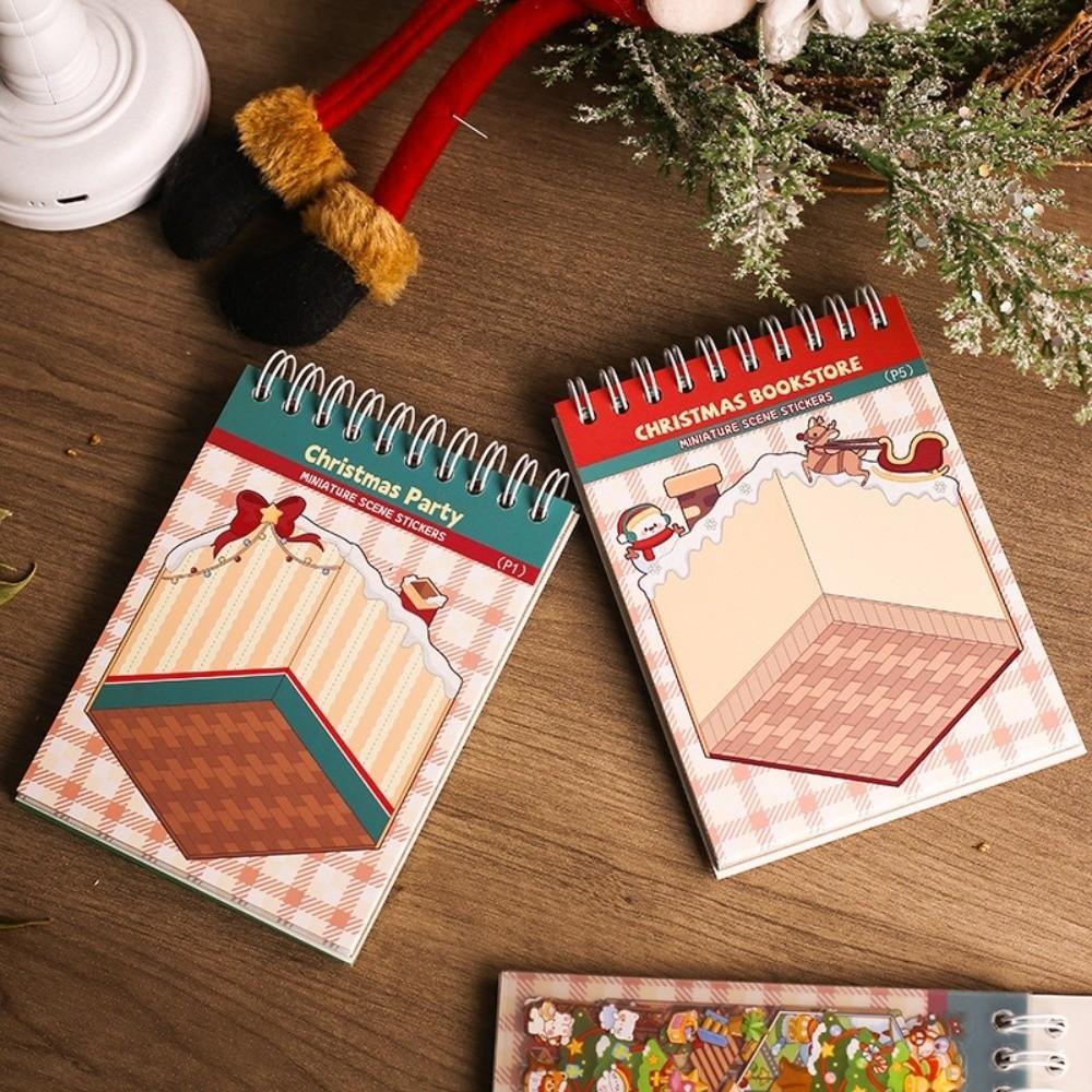 Merry Christmas Miniature Scenes Sticker Mini Size 6 Scenes 3D Landscape Sticker Creative Crafting Cartoon Pocket Sticker Book