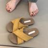 Soft leather version~ Flat bottom cross with cool slippers for women to wear seaside vacation leisure beach with skirt one-word slippers
