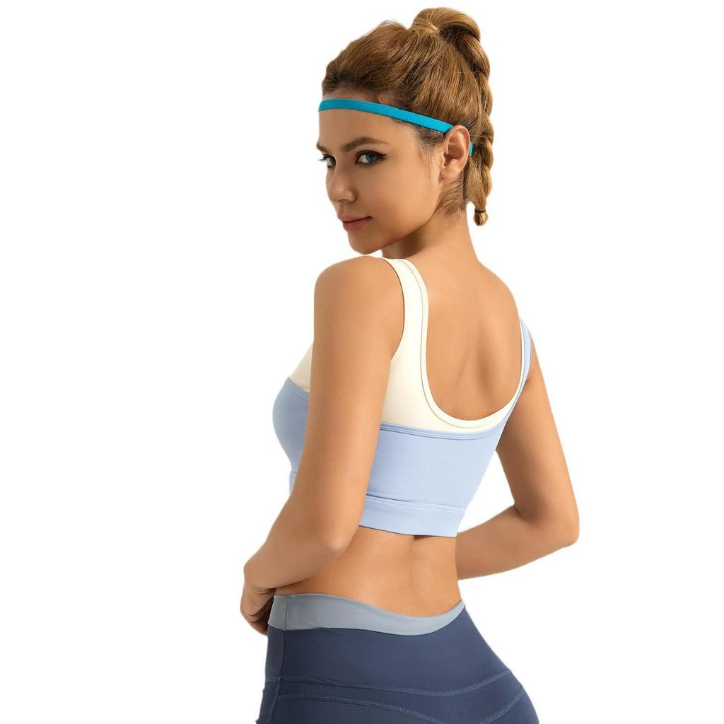 High-Elastic U-Shaped Shockproof Sports Bra with Color Contrast