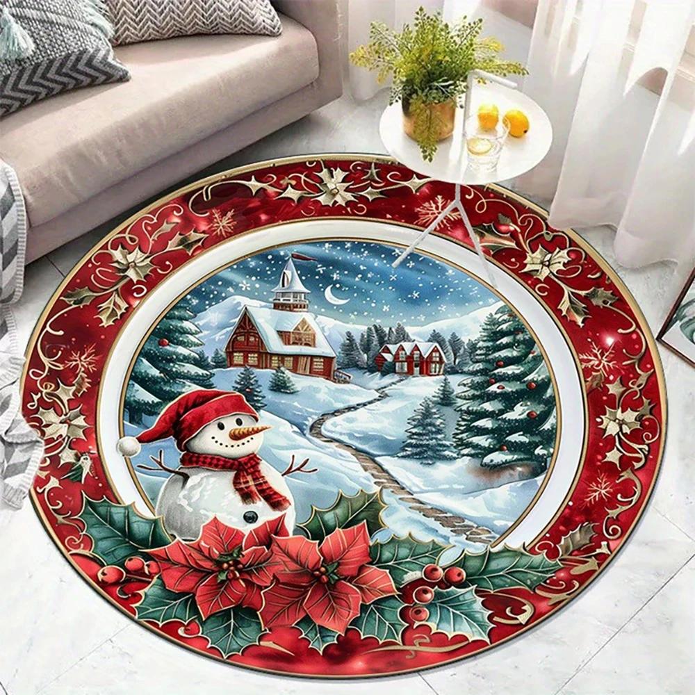 Christmas Round Rugs: Snowman,Merry Christmas, Tree & Elf Designs for Your Holiday Home room floor mats New Year home decoration