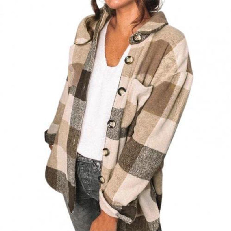 

Повседневное клетчатое пальто-рубашка с карманами Женское повседневное клетчатое пальто-рубашка с карманами Khaki 3XL
