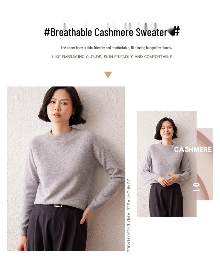 Women's Cashmere Sweater, Autumn/Winter 2026, Round Neck, Raglan Sleeve, Gentle, Loose Slimming Fit, Solid Color.