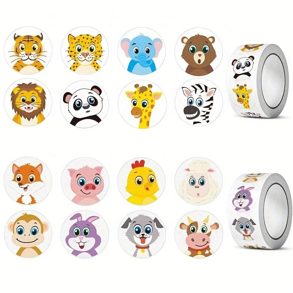 500Pcs/Roll Cartoon Animal Reward Stickers 2.5cm/1.0in Diy Decor Perfect For Learning Games Notebook Pad Fridge Gift Seal Labels