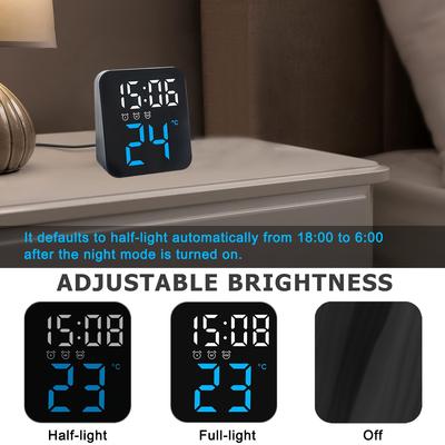 Little Digital Alarm Clocks Bedside with 3Set Alarm Compact Size LED Clock with Temperature Display,Adjustable Brightness for Table Bedroom Office