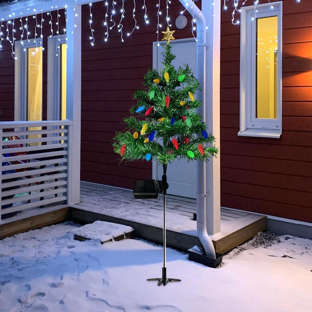 2PC Solar Christmas Tree Lights Outdoor Waterproof Christmas Holiday Atmosphere Decoration Courtyard Garden Ground  Lights