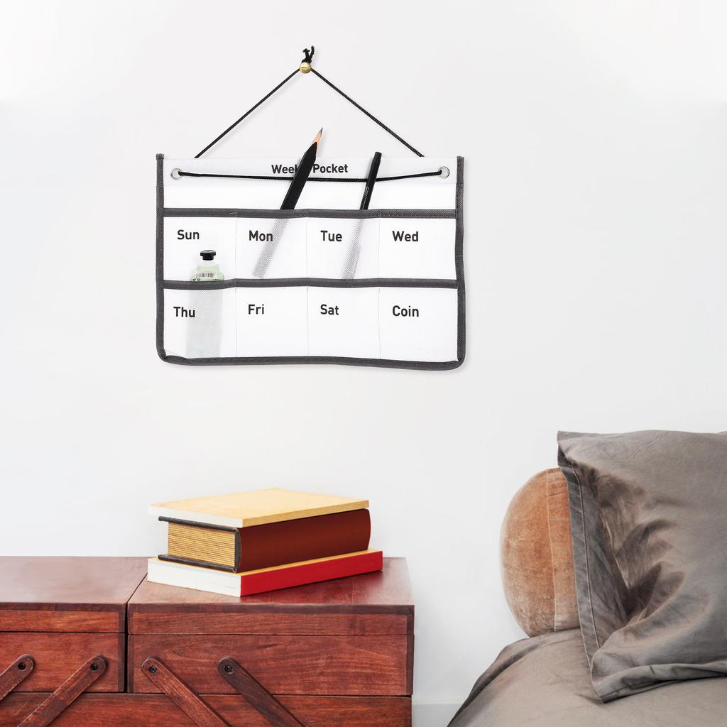 Wall Hanging Calendar Pocket Weekly Organizer Bag Stylish Space Saving Wall Mounted Calendar Storage Pouch for Living Room