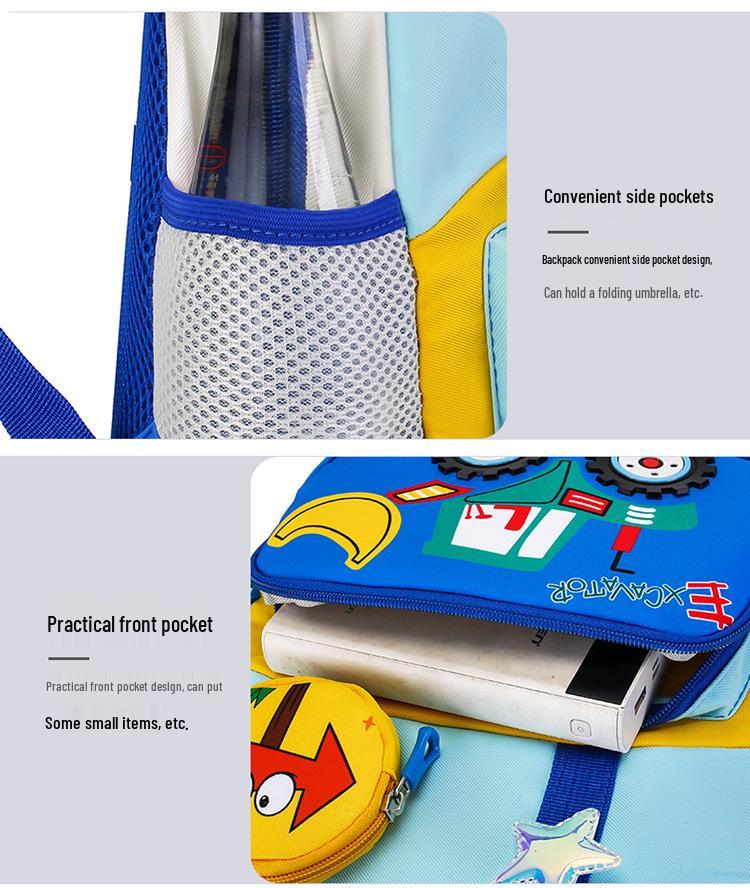 2025 Autumn Kids' Large Capacity Excavator Backpack: Lightweight, Cute Cartoon Schoolbag for Kindergarten
