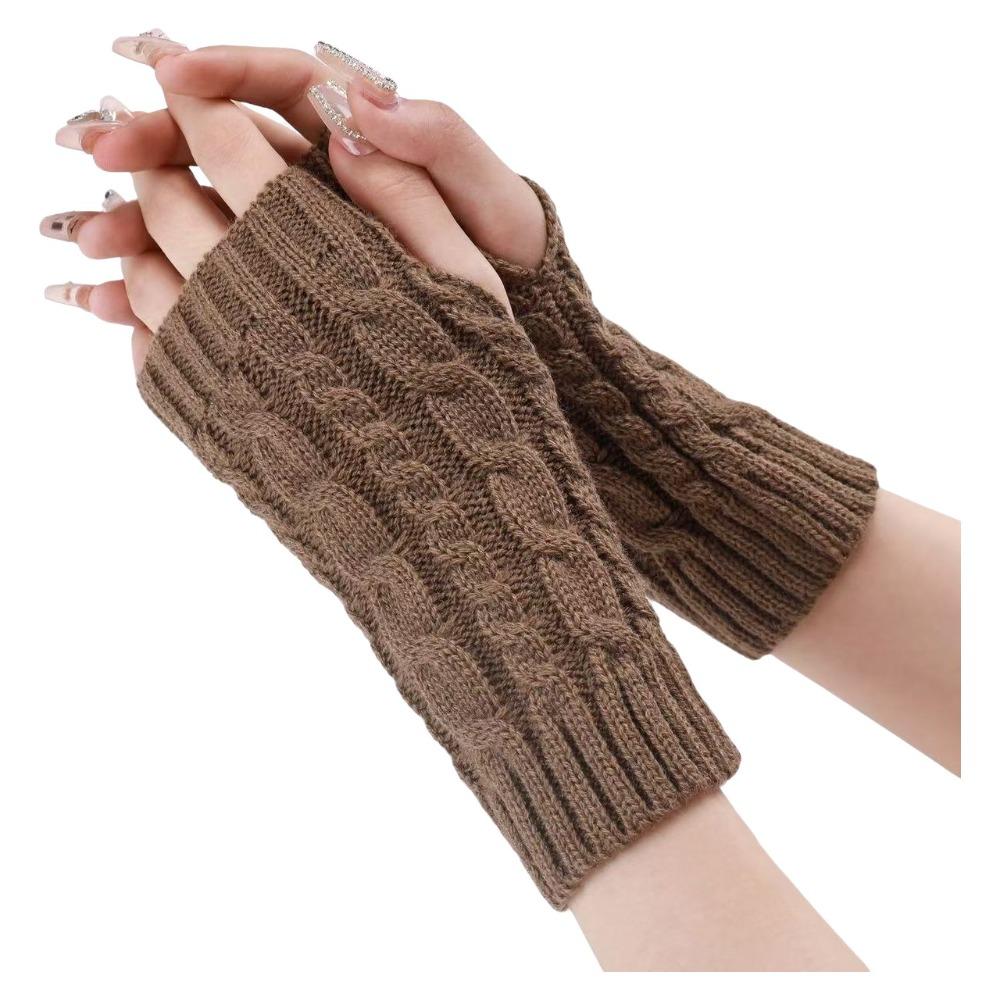 Thick Warm Fingerless Gloves Twist Long Knitted Gloves Winter Fingerless  Mittens