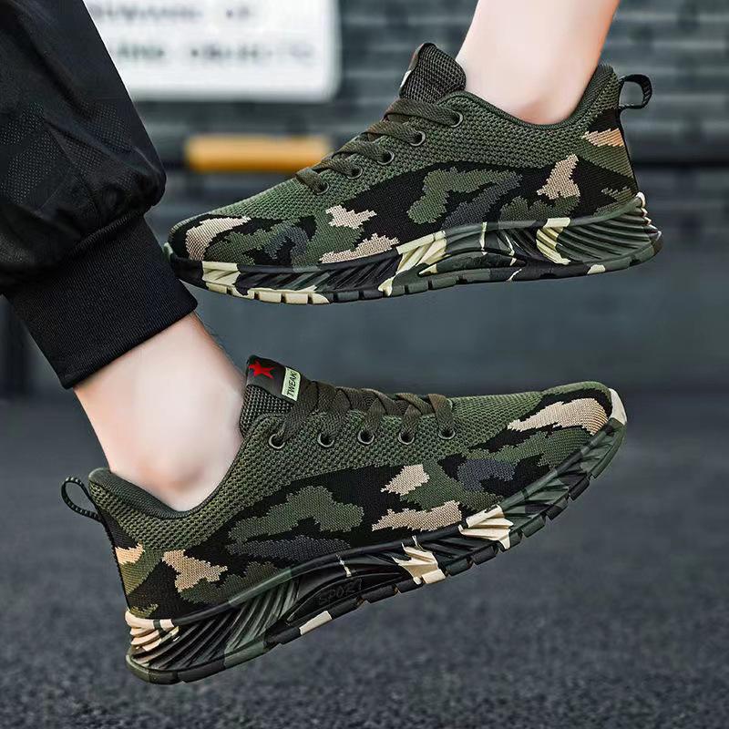 Men's and women's new labor insurance shoes camouflage fashion fly-woven mesh breathable shoes military training shoes training shoes