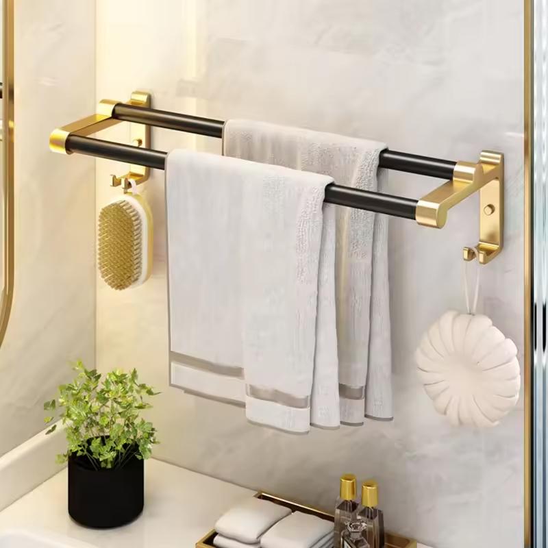 Aluminum Folding Storage Rack Hardware Accessories Set Black and Gold Towel Rack Shelf Bathroom Products