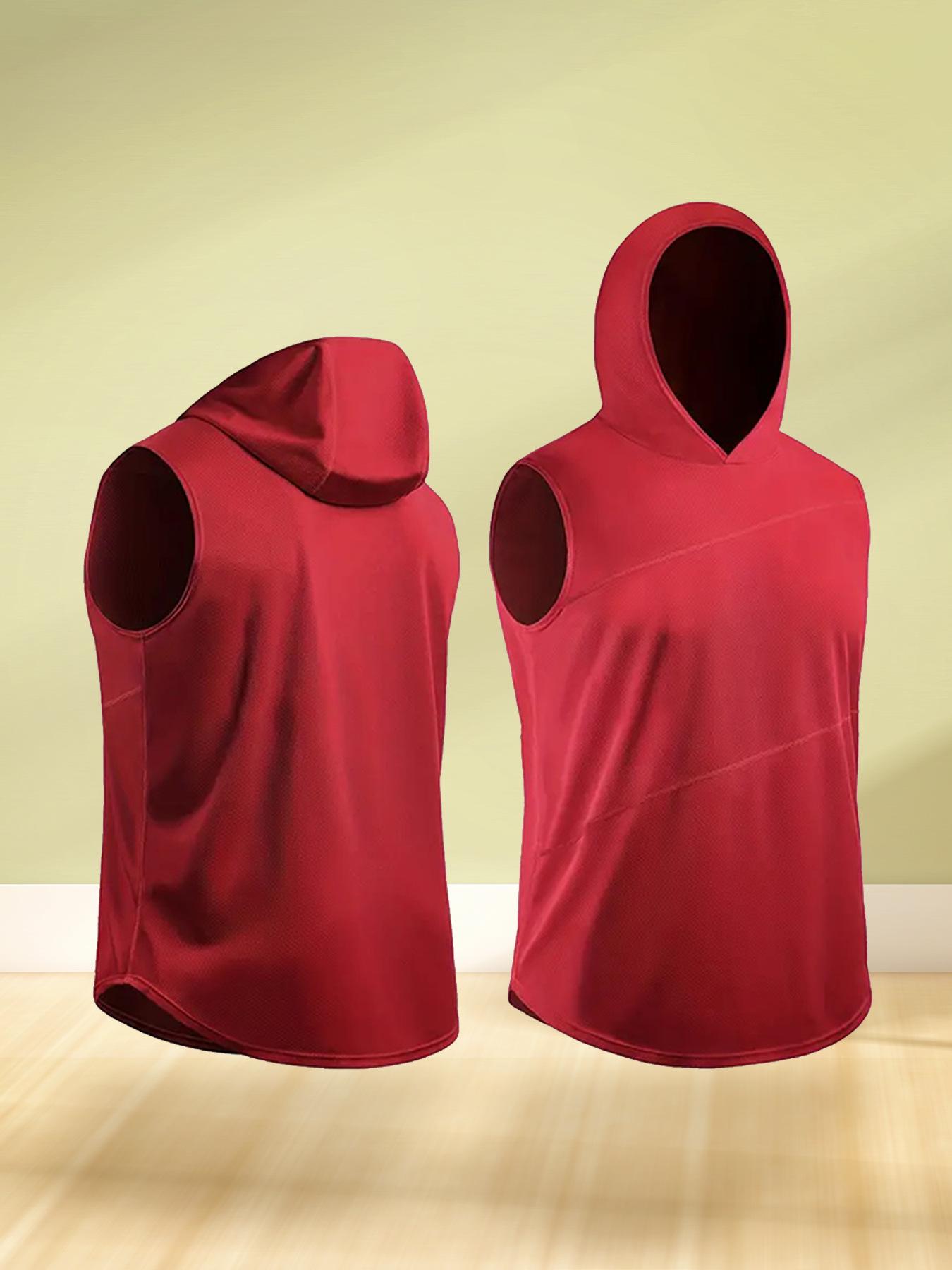 

Мужской спортивный жилет с капюшоном быстросохнущий для тренировок, бега, баскетбола и фитнеса Double Extra Large красный