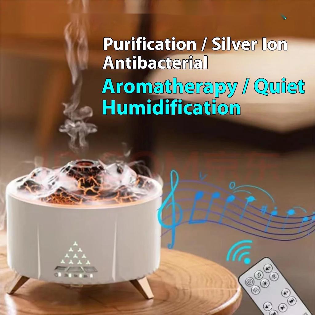 White Noise Volcanic Lava Humidifier Creative Flame Aromatherapy Machine Desktop Simulation Jellyfish Smoke Ring for Relaxation