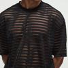 In Stock! Men's Hot Selling Horizontal Stripe See-Through Short Sleeve Loose Party Wear T-Shirt.