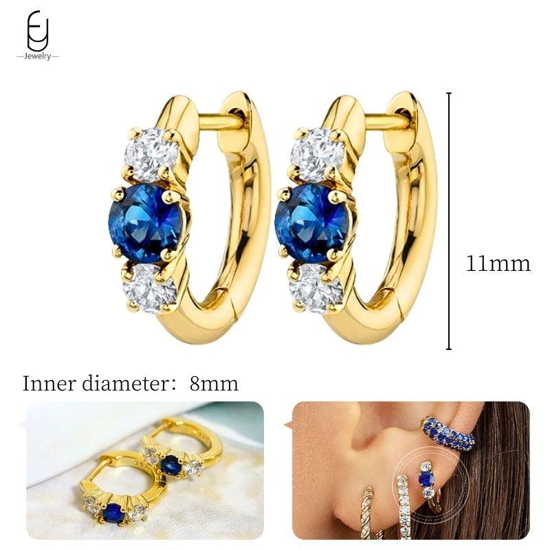 925 Silver Ear Buckles Fashion Hoop Earrings Dark Blue Crystal Pendant Gold Earrings High Women's Jewelry Luxury Gifts