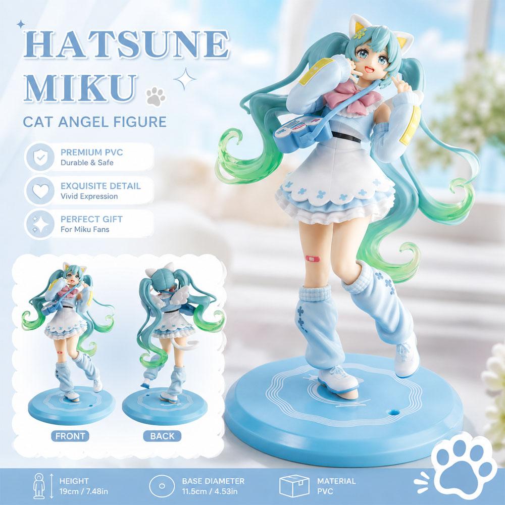 Hatsune Miku Cat Angel Figure 19cm Cute Anime PVC Collectible with Hair Perfect Gift Cute Hatsune Miku Fancy Collectible