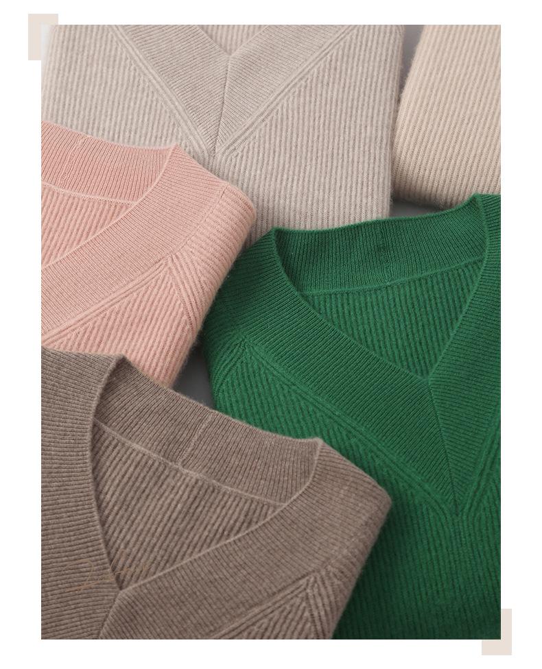 2024 Autumn/Winter Women's V-neck Cashmere Sweater - Long Sleeve, Thickened, Loose Knit Pullover