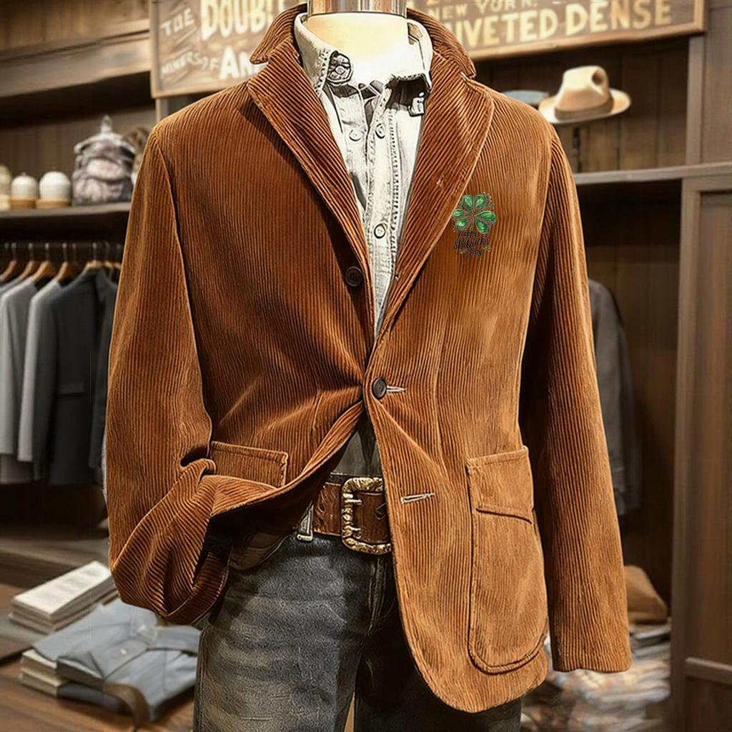 Men's Printed Corduroy Pocket Suit Jacket Cardigan Men's Casual Suit