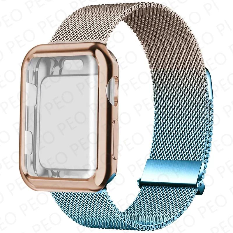 Case+Metal Milanese bands For Apple Watch Band 44mm 38mm-42mm-40mm Magnetic Loop iwatch Series 9 8 7 6 5 4 3 SE 45mm 41mm Strap
