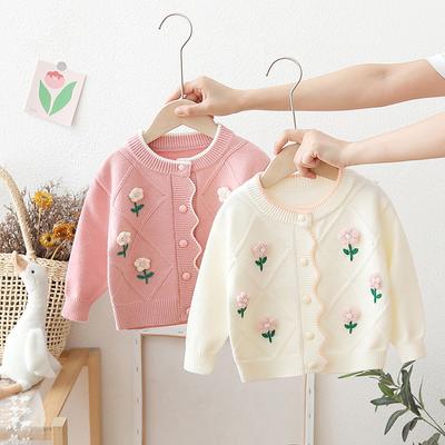 Autumn and Winter Fashion Cute Girls Sweater Flower Cardigan Knitted Coat