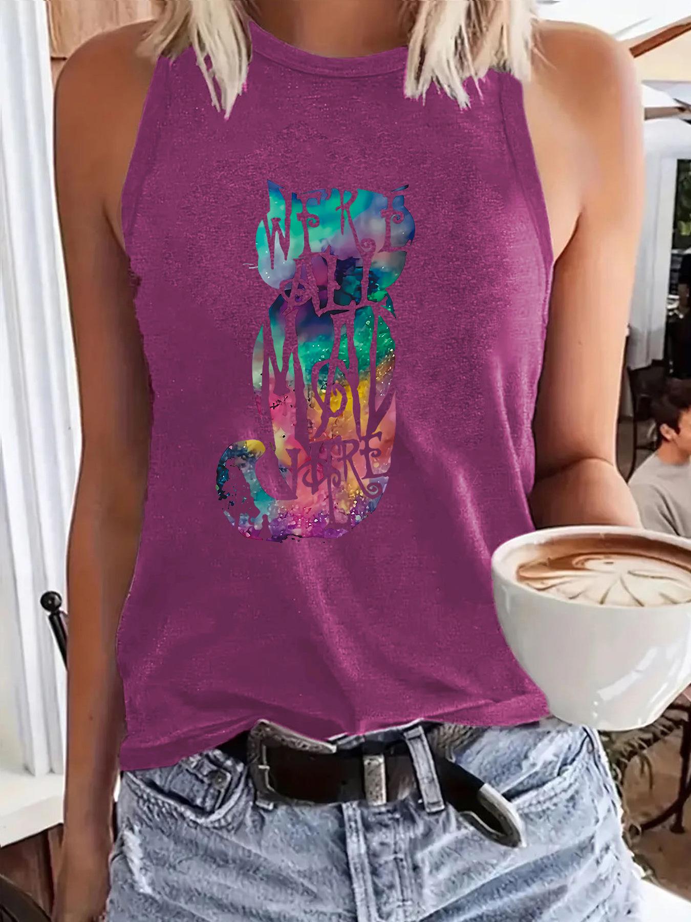 

Trendy Loose Fit Colorful Cat Print Women s Vest S темно-красного