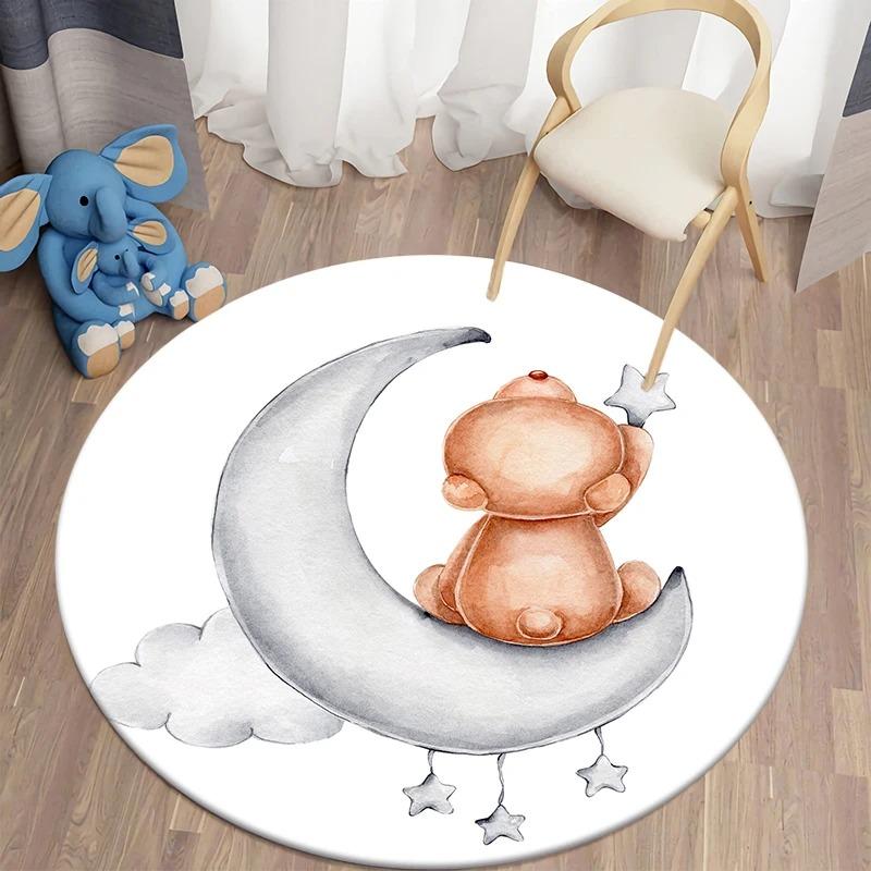

Cartoon bear print carpet kawaii round carpet living room anti-slip mat home decoration bedroom bathroom floor mat 60cmx60cm