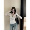 Kumikumi Gyaru Style Solid Sexy Temperament V-neck Long sleeves Shirt Women clothes Autumn Slim fit Slimming Versatile Top