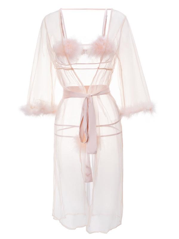 French Sexy Lace Perspective Bandage Plush Three-point Gauze Long Sleeve Maxi Dress Summer New Beach Cute Outfits For Women ZSKL
