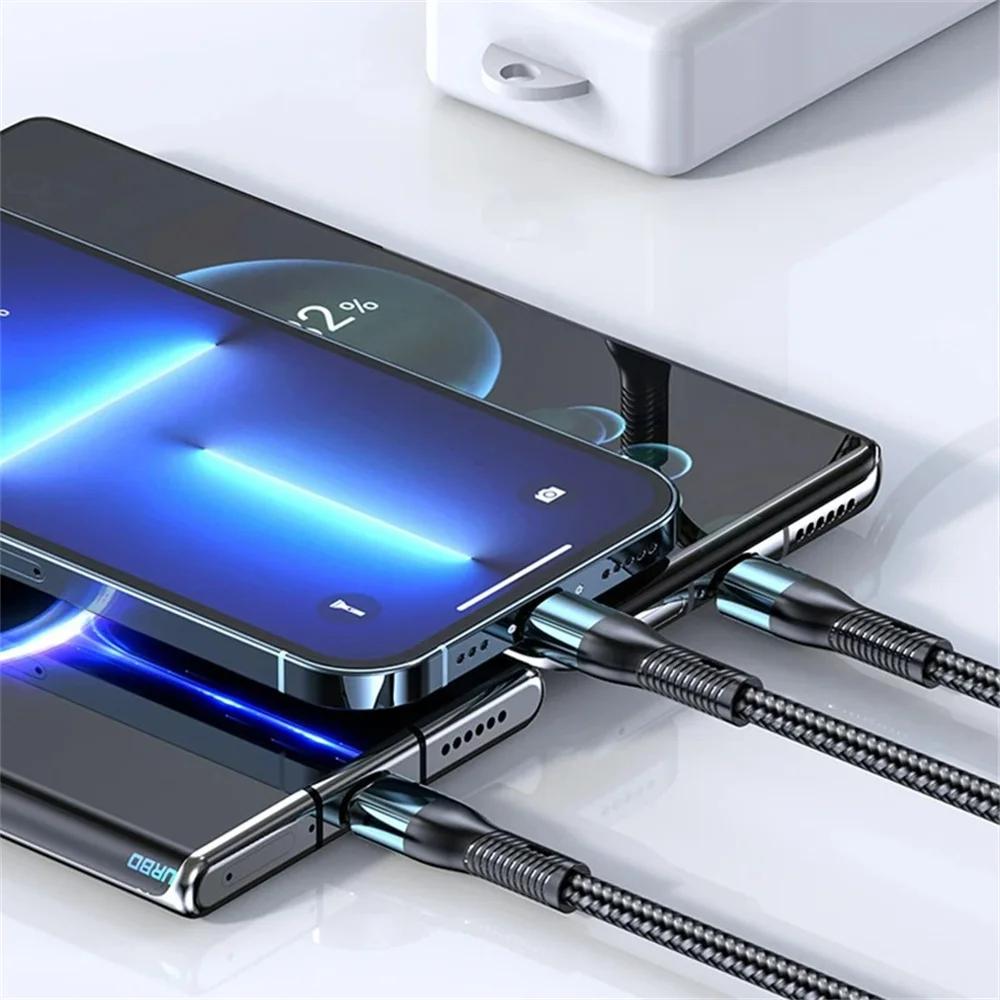 3 IN 1 USB Cable 6A 120W 6A Super Fast Charging 3 in 1 Cable for IPhone 15 16 14 13 12 MacBook Huawei Xiaomi Vivo Oppo