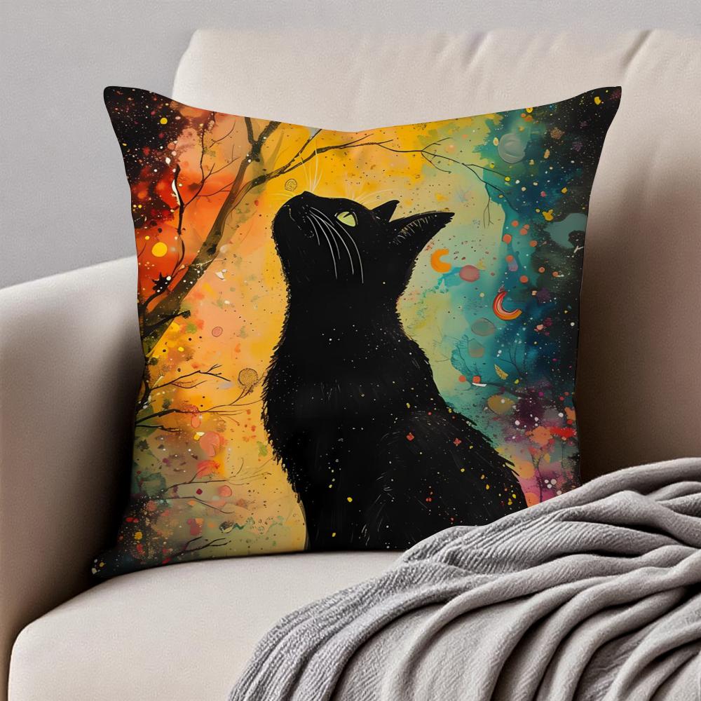 Starry Sky Art Cat Cushion Cover Pillowcase Anti-Dustmite Invisible Zipper Short Plush Sofa Cushion