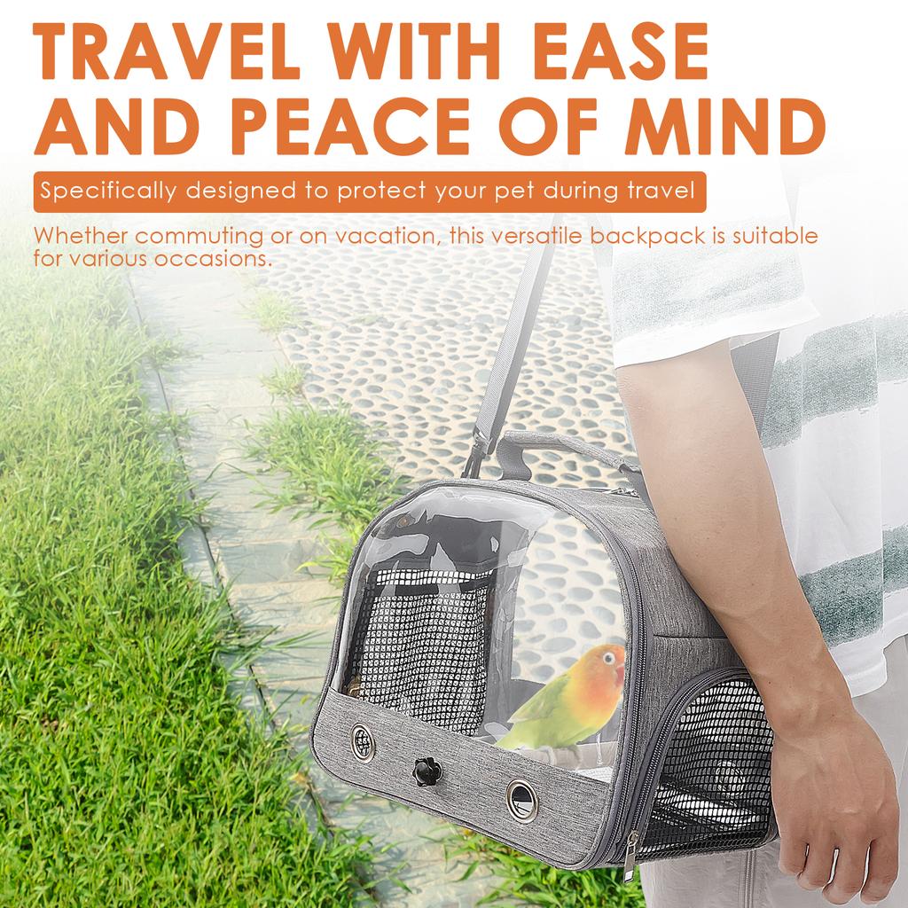 Bird Travel Carrier Portable Transport Bird Cage Bag With Stainless Steel Tray Clear Window Outdoor Parrot Bird Pet Backpack