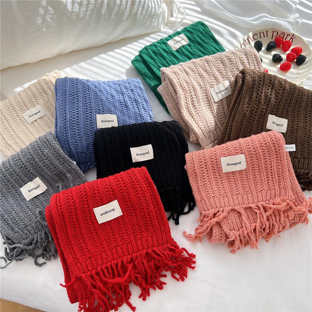 Fashion Thick Wool Knitted Scarves Plain Solid Tassel Shawls And Wraps Pashmina Stole Perfect For Autumn & Winter Style 166*30Cm