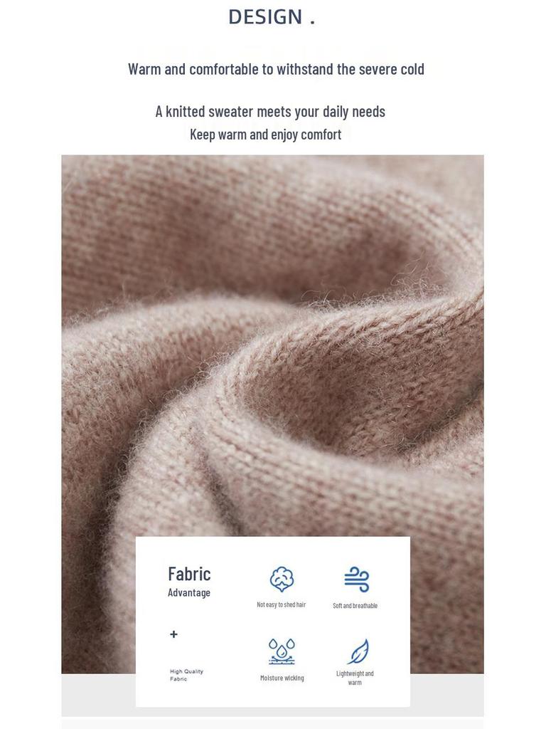 Men's 100% Wool V-Neck Sweater - Solid Color, Loose Fit, Long Sleeve Knitwear