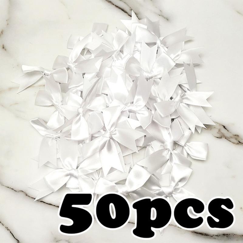 50pcs/bag 85*85mm Fresh Pink Ribbon Bows Small Size Satin Ribbon Bow Flower Craft Decoration Handwork DIY Party Decoration