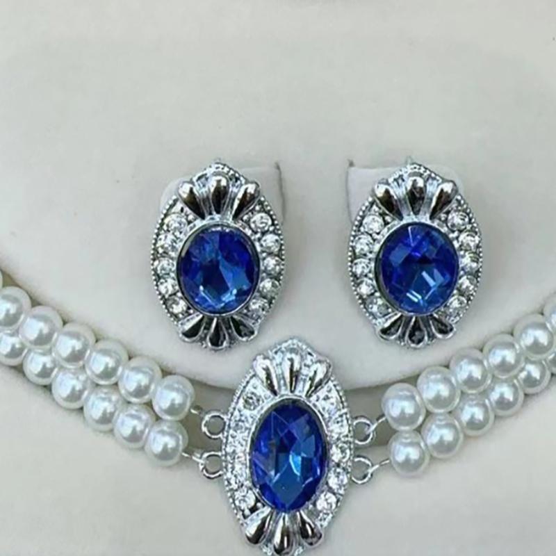 Imitation Pearl Jewel Earrings Necklace French Retro Court Style Double Pearl Beaded Jewelry Set
