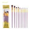 10-Piece Plastic Handle Oil Paint Brush Set for Students