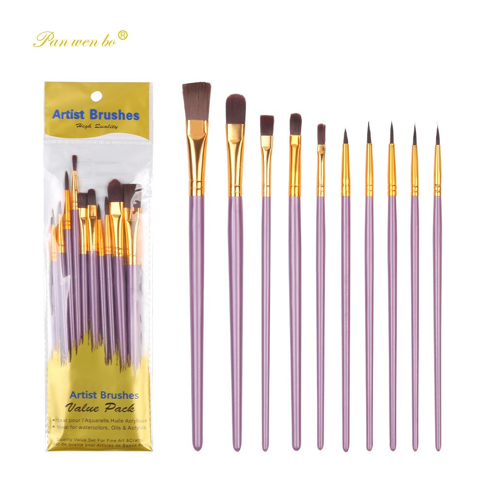 10-Piece Plastic Handle Oil Paint Brush Set for Students