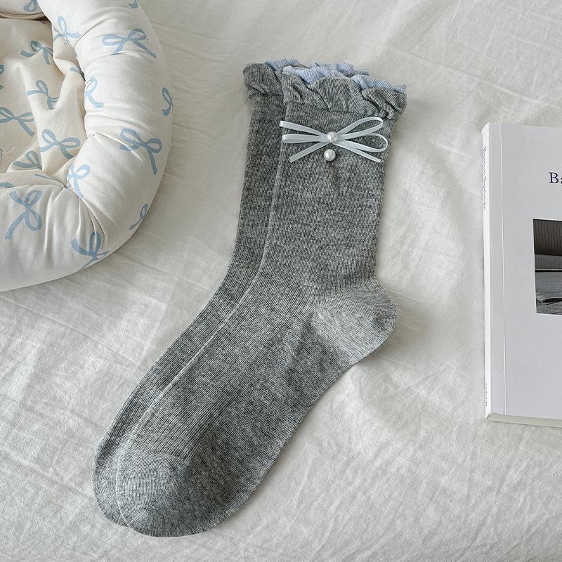 Spitze Perle Stapel Socken Nahtlose Socken Schleife Trendige Socken Sind Ballett Stil Kniestrümpfe