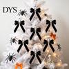 Velvet Bow Skull Pendant Halloween Bows with Ornaments for Tree Decoration, Black Hanging Decor Gothic Flannel Home Holiday Party