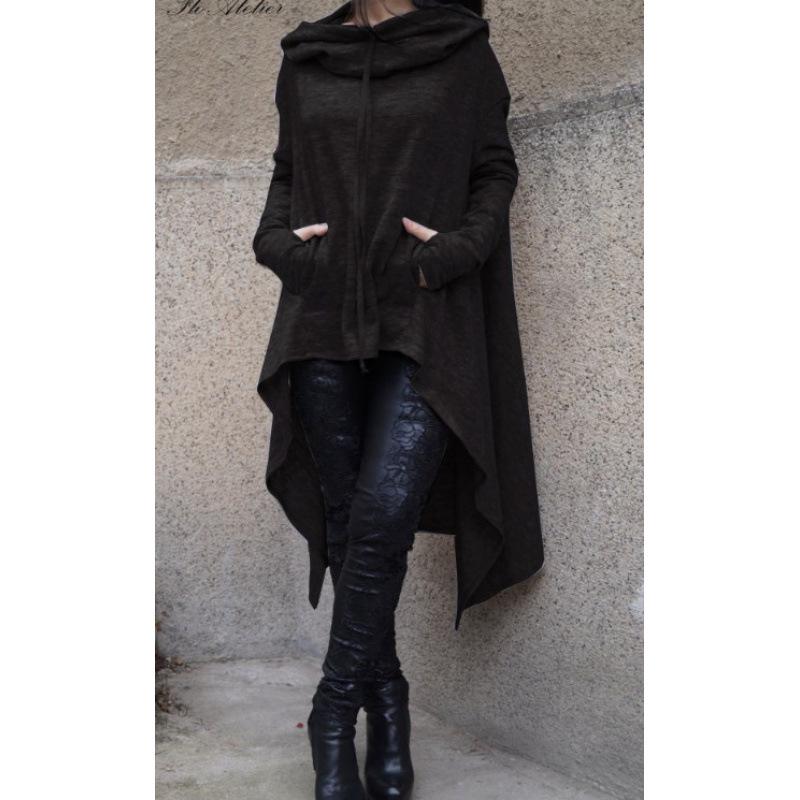 9308#2025 Felpa Lunga con Cappuccio Manica Lunga Monocolore Stile Europeo & Americano Autunno Inverno