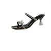 Small Square Heel Sandals Summer New Square Head Crystal Butterfly Knot Set Foot Non-slip High Heel Flip-flops