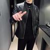 New Men's Slim Fit PU Leather Stand-Collar Jacket - Trendy Motorcycle Outerwear for Youth, Autumn/Winter.