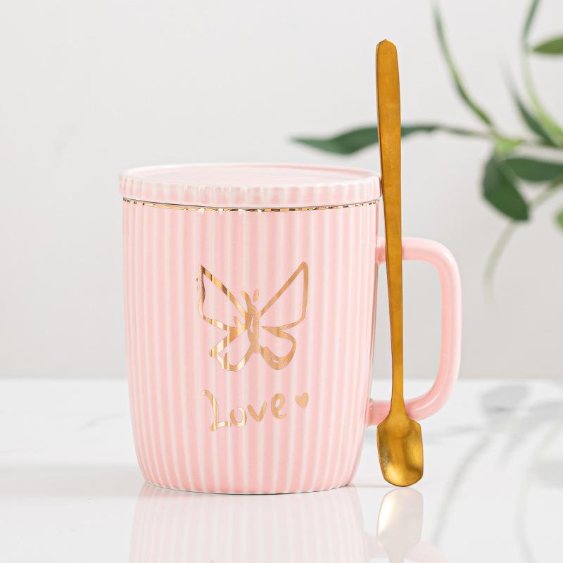 European Ceramic Mug Striped Mug Set Couple Cup Advertising Gift Souvenir